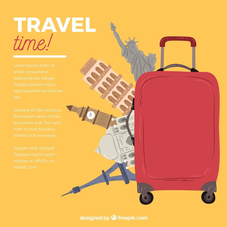 Free Vector suitcase with landmarks in flat style