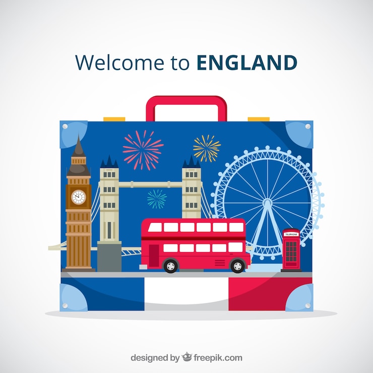 Free Vector suitcase with landmarks in flat style