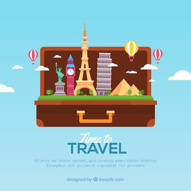 Suitcase with landmarks in flat style