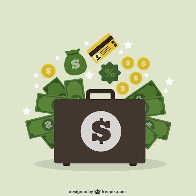 Suitcase with money Free Vector
