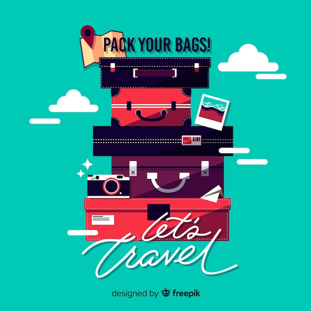 Free vector suitcases pile travel background