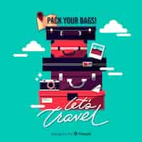 Free vector suitcases pile travel background