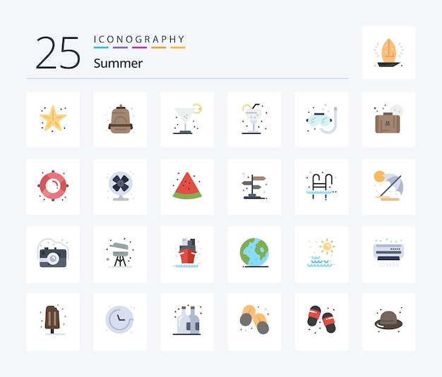 Пакет значков Summer 25 Flat Color, включающий лед летней школы подводного плавания
