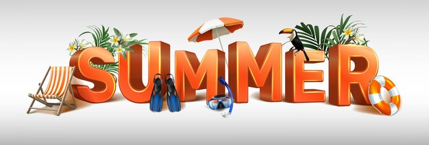 夏の背景3d文字で水平方向