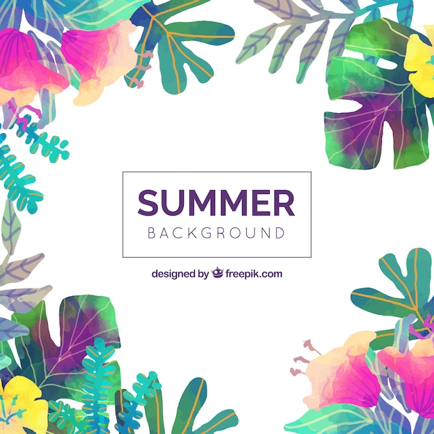 Summer background of watercolor leaves