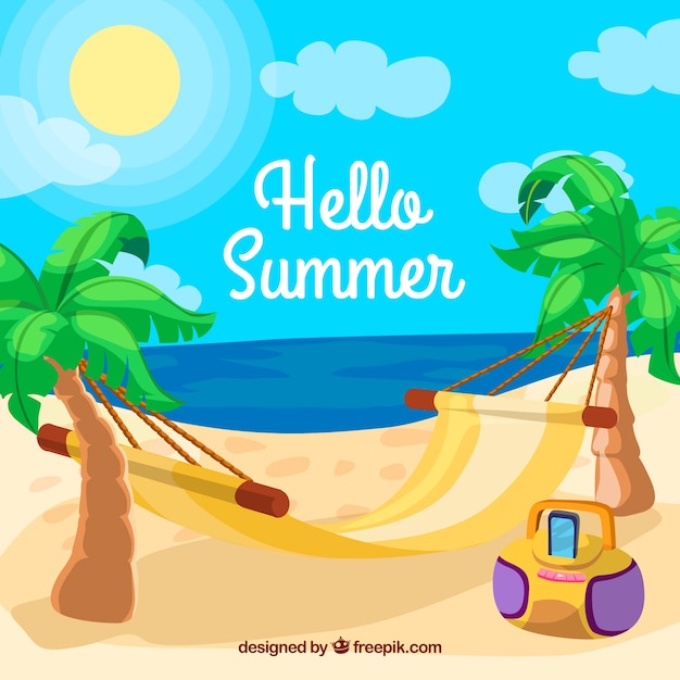 Summer background with beach view and elements