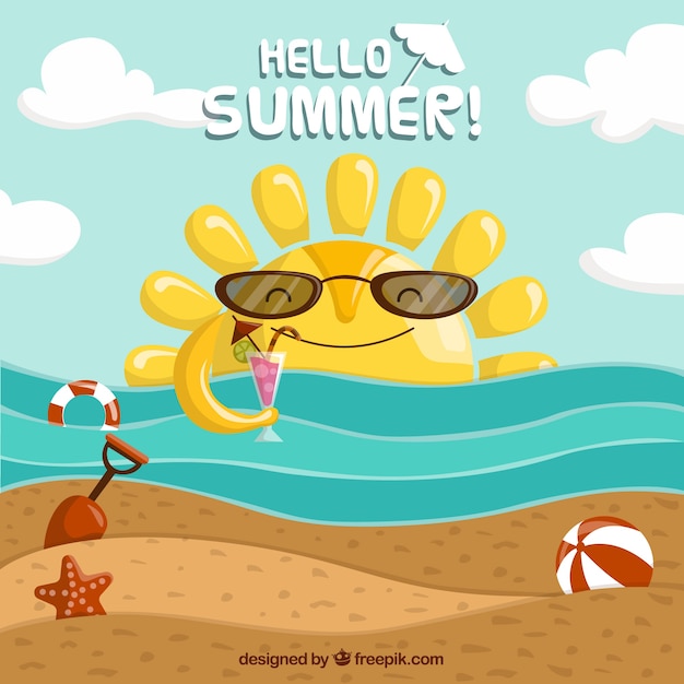 Summer background with beach view and elements