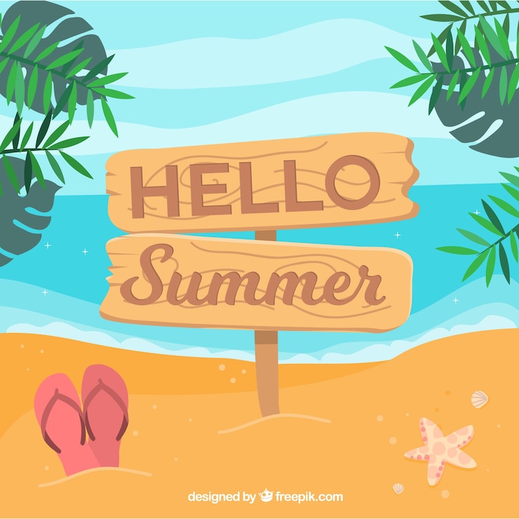 Free Vector summer background with beach view and elements