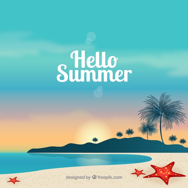 Summer background with beach view in realistic style