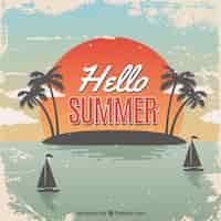 Free vector summer background with beach view in vintage style