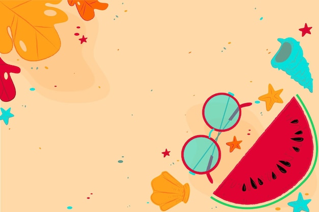 Summer background with beach and watermelon