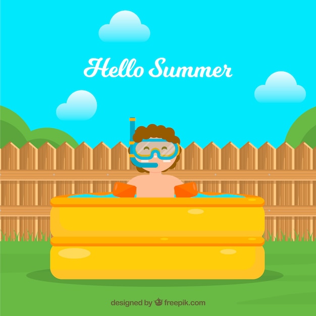 Summer background with boy in the pool