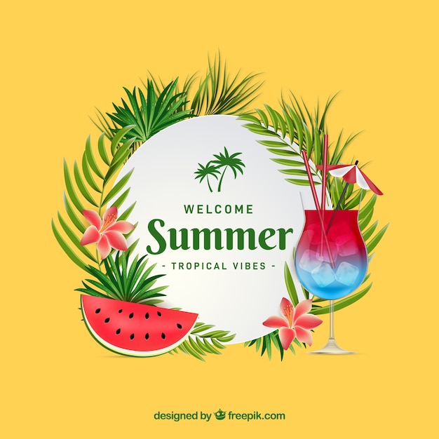 Summer background with cocktail and watermelon