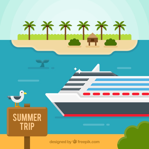 Free vector summer background with a cruise in flat design