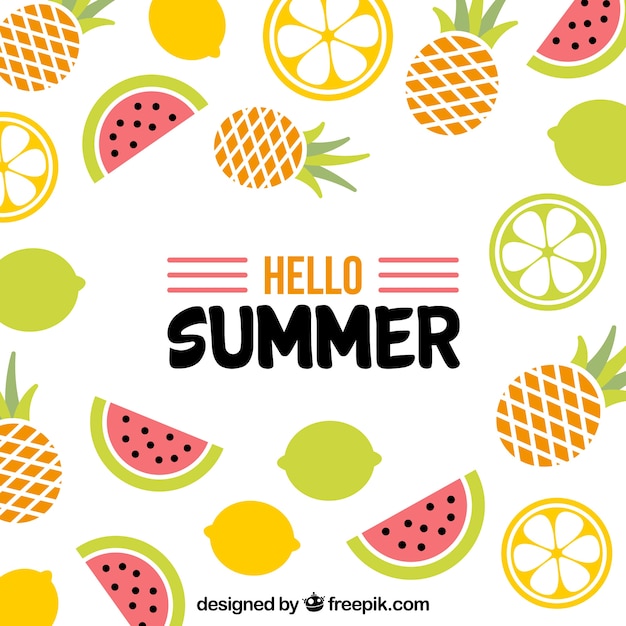 Summer background with delicious fruits in flat style