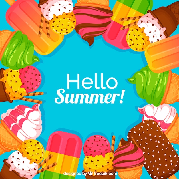 Free vector summer background with delicious ice creams