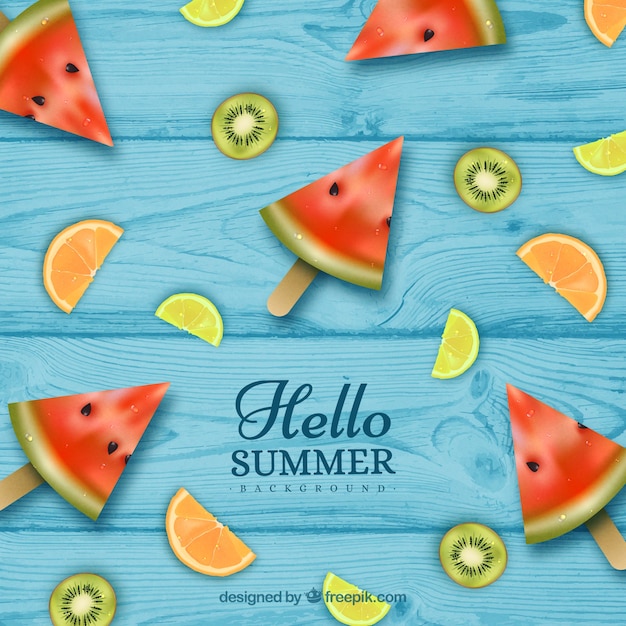 Free vector summer background with different fruits in realistic style