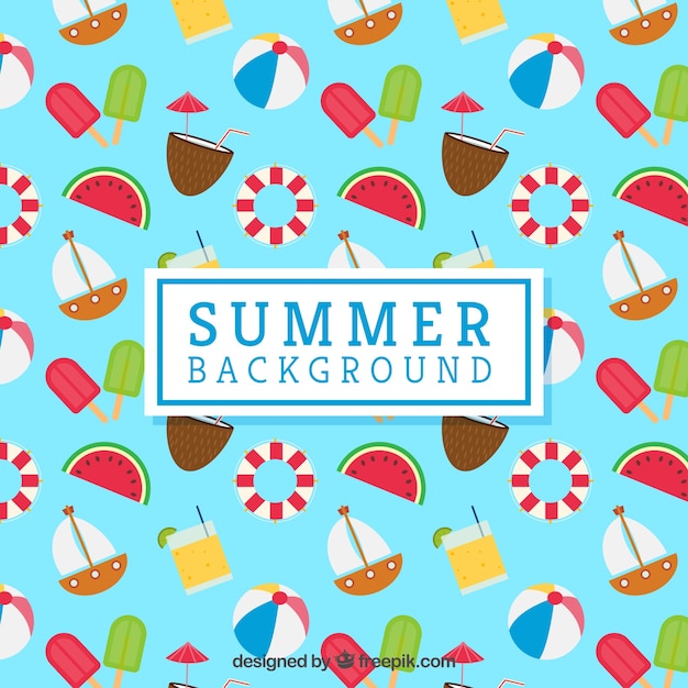 Summer background with flat decorative items