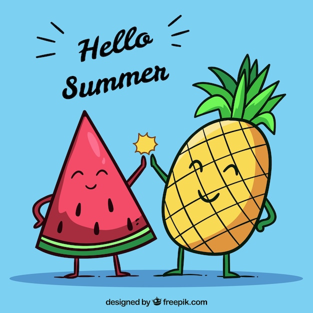 Summer background with funny fruits