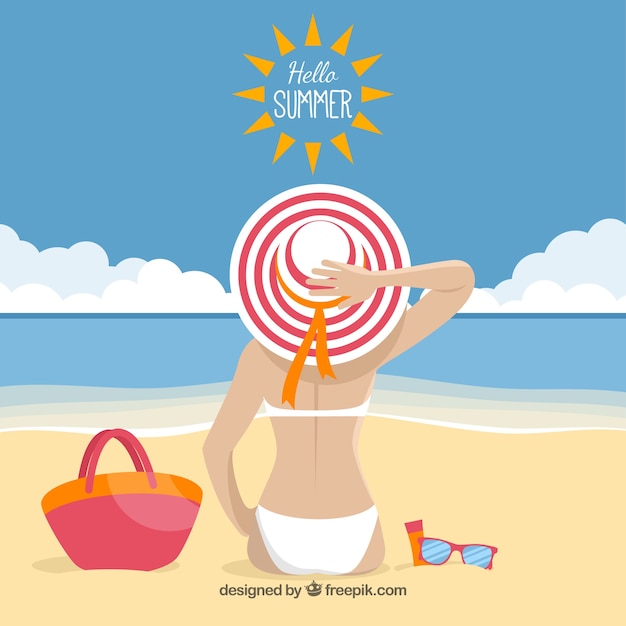 Free vector summer background with girl sunbathing