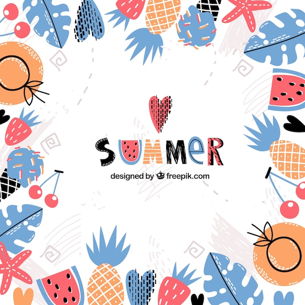 Summer background with hand drawn elements