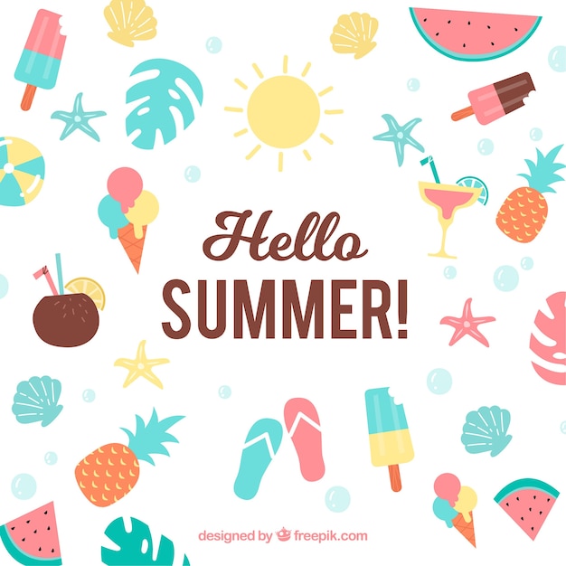 Summer background with ice creams and fruits