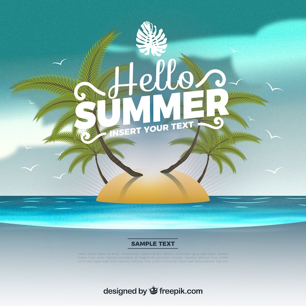 Free vector summer background with island and palm trees