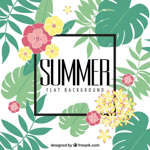 Free vector summer background with leaves and flowers