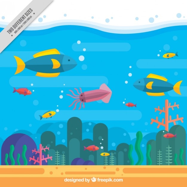 Summer background with marine wildlife in flat design