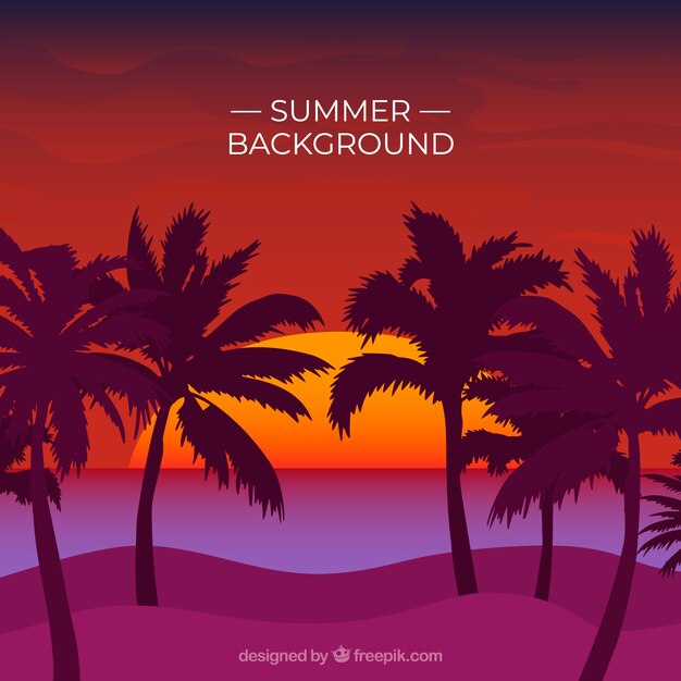 Summer background with palm tree silhouettes at sunset