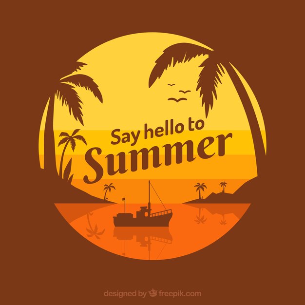 Summer background with palm trees and lettering