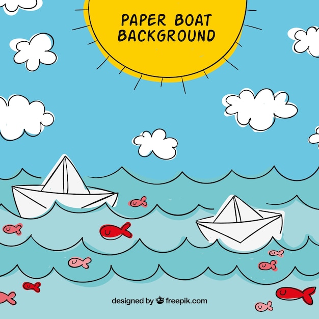 Free vector summer background with paper boats in the sea