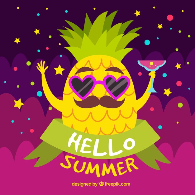 Summer background with pineapple cartoon