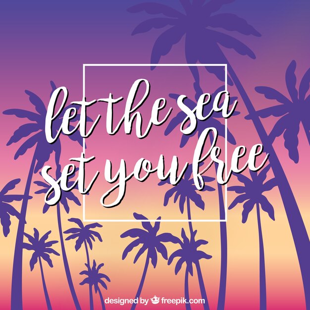 Summer background with quote and palm tree silhouettes