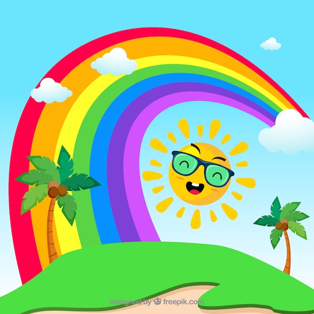 Summer background with rainbow