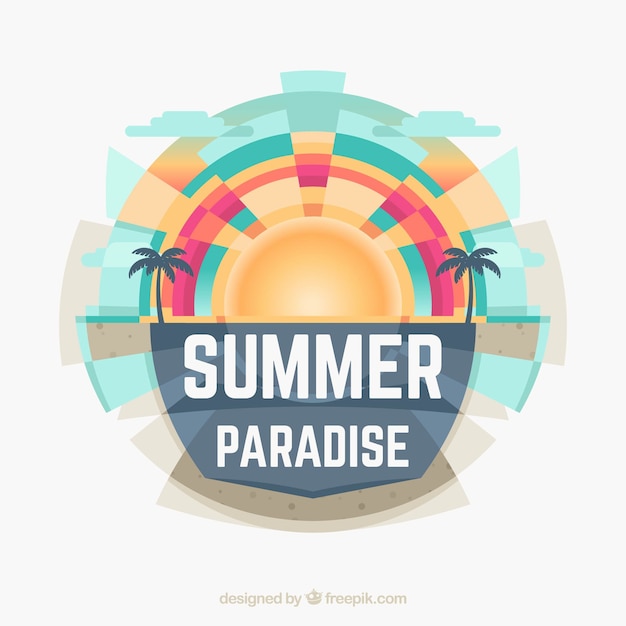 Free vector summer background with sun and palm trees