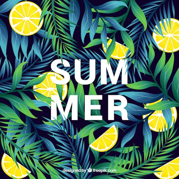 Summer background with vegetation and lemons