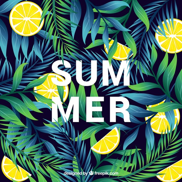 Summer background with vegetation and lemons