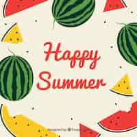 Free vector summer background with watermelons in flat style