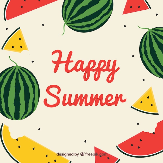 Summer background with watermelons in flat style