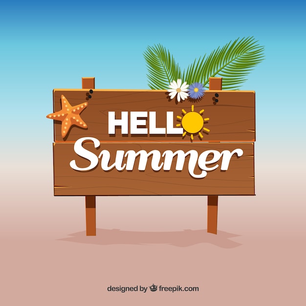 Free vector summer background with wooden sign