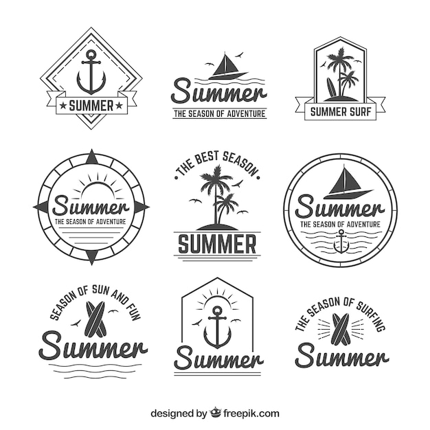 Free vector summer badges collection in flat style