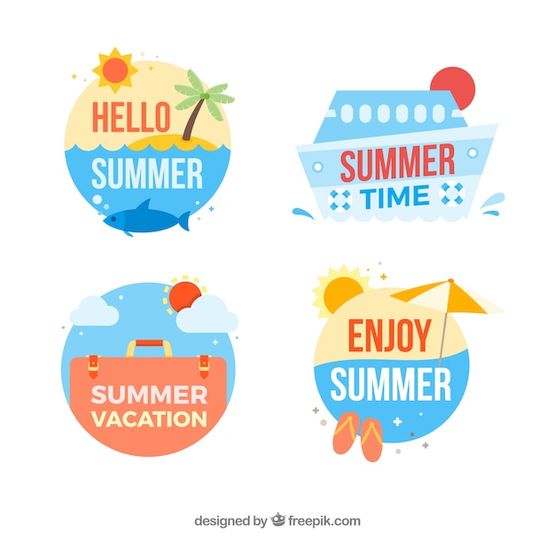 Free vector summer badges collection in flat style