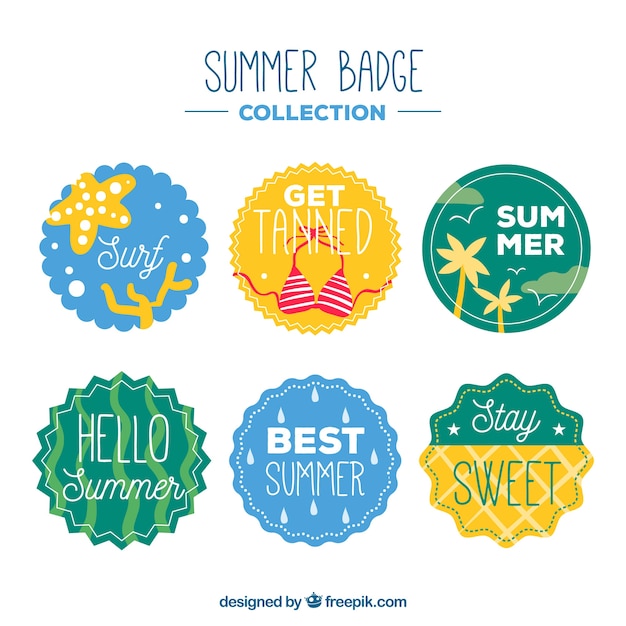 Free vector summer badges collection with beach elements