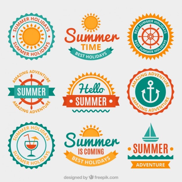 Free vector summer badges in flat design