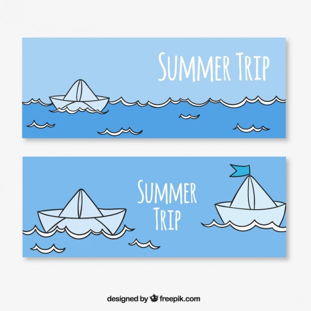 Free vector summer banners with paper boats