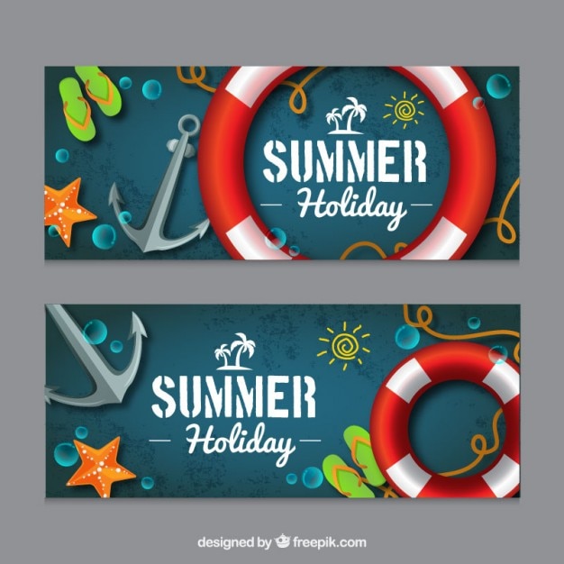 Free vector summer banners with sailing elements