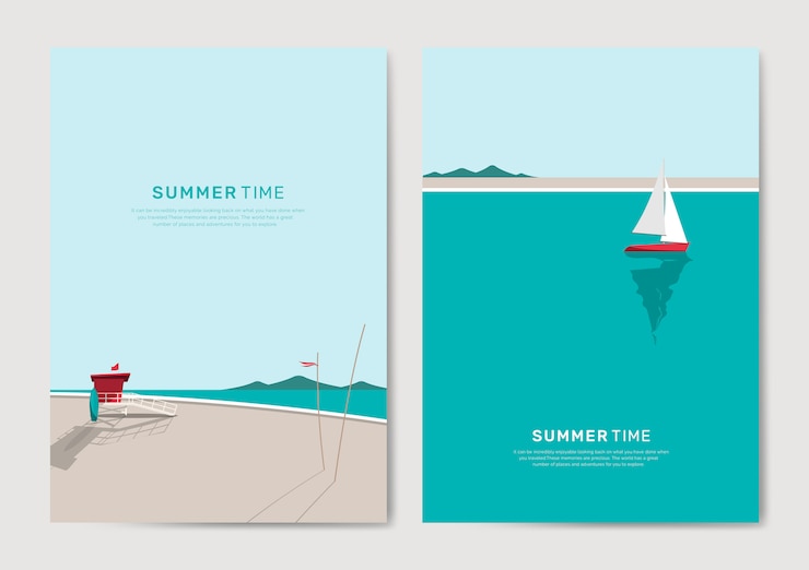 Free Vector summer beach background template set