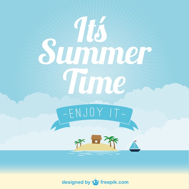 Free vector summer beach background with an island and a boat