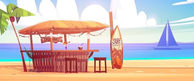 Summer beach bar against sea background